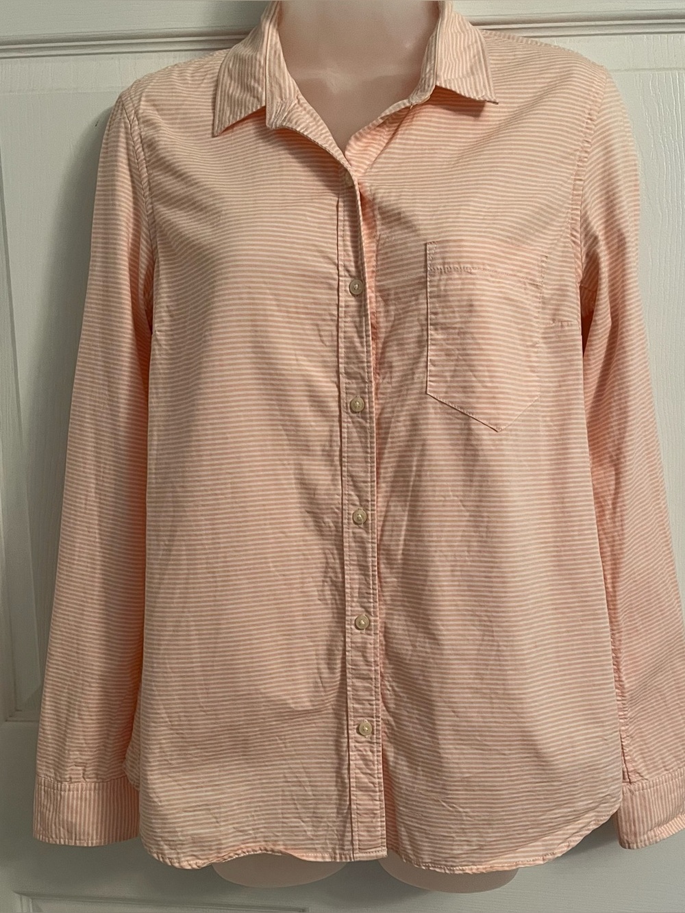 Gap 100% Cotton Fitted Boyfriend Orange Striped Shirt S